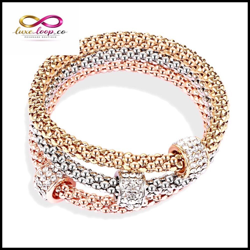 Stretch Bracelet Set Gold Silver Rose Gold Multilayer Charm Stackable Jewelry